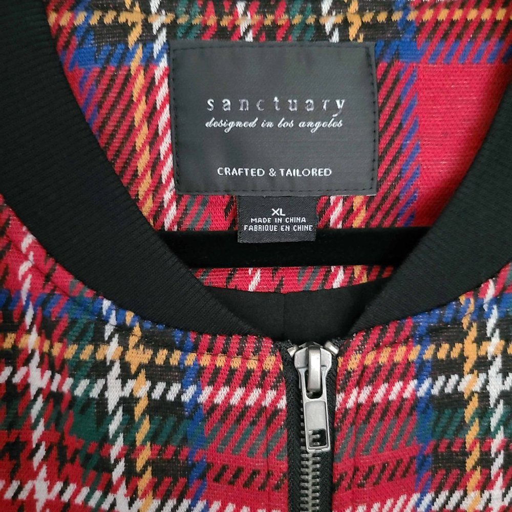 SANCTUARY ~ Red Plaid CITY Longline Bomber Jacket ~ XL (JR) | L (W) - Picture 3 of 12